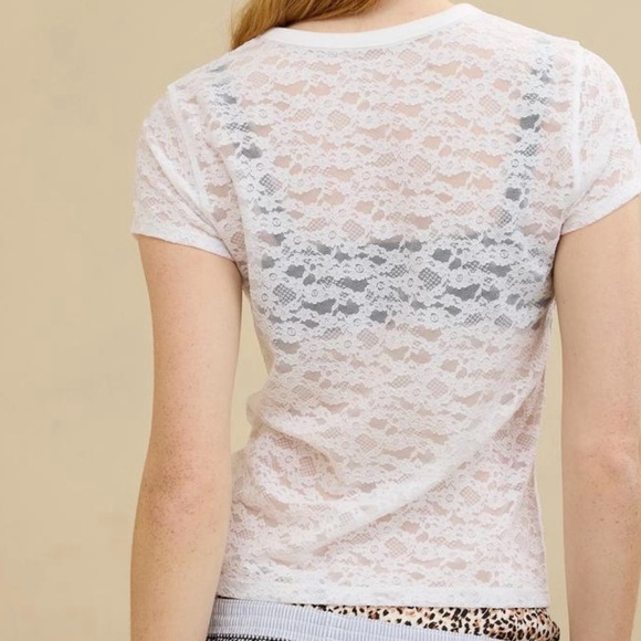 NWT AERIE Vintage White Floral Lace T-Shirt Sheer Short Sleeve Crewneck Size M - Picture 5 of 9